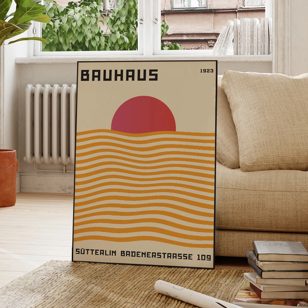 Modern Geometry Abstract Bauhaus Red Sun Wall Art Aluminum Frame Prints Canvas Painting Poster Living Room Home Decor