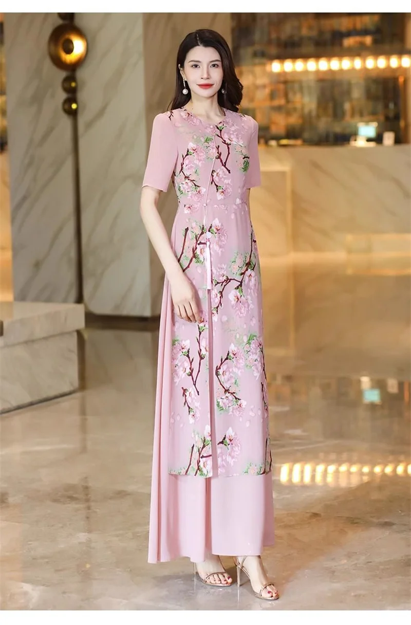 New Chinese Style Short Sleeved Dress for Women 2025 Summer New Style Retro Slimming Temperament High-End Chinese Style Skirt