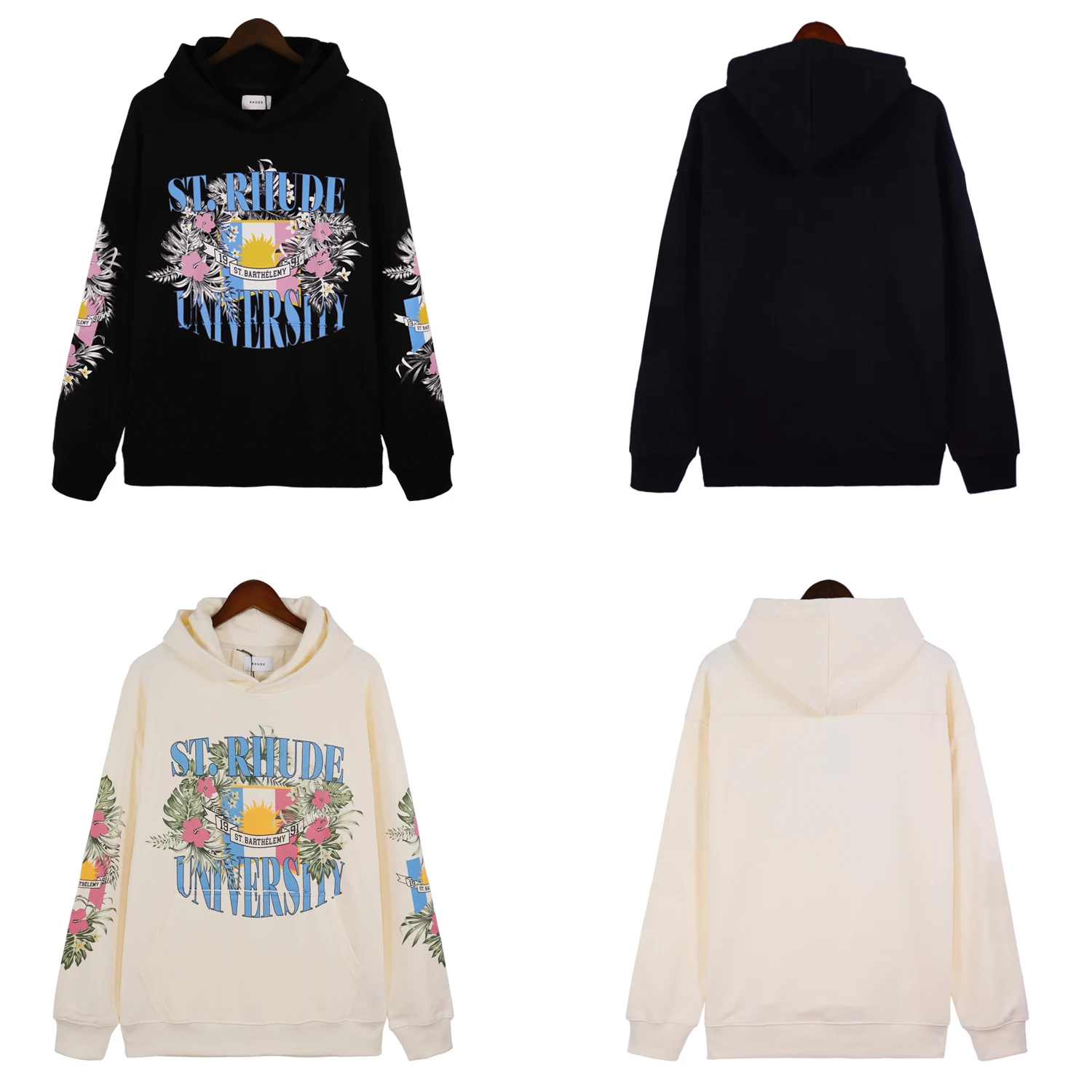 

Oversized Flower Flag Printed Hoodie Men Women High Street Pullovers Long Sleeve Sweatshirts With Tags