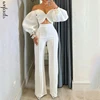 Wefads-Conjunto de dos piezas con hombros descubiertos para mujer, Top corto con espalda descubierta, pantalones ajustados sueltos, color liso, moda de verano