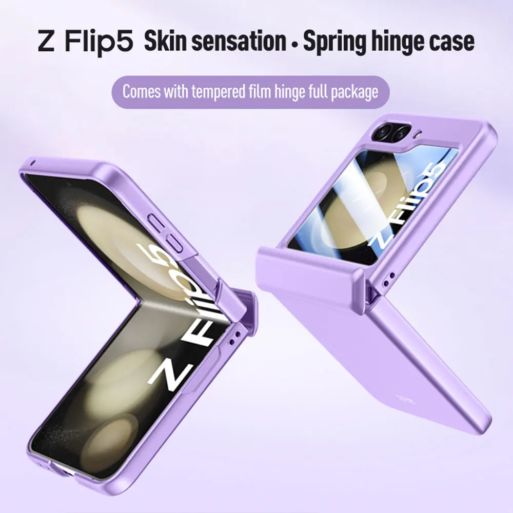 Fashion Skin Feel Spring Hinge Folding Case For Samsung Galaxy Z Flip 5 Shell Film Integrated Full Cover Drop Protection Cover