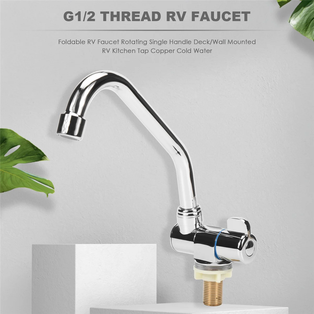 Foldable RV Faucet Rotating Single Handle Deck/Wall Mounted RV Kitchen Tap Copper Cold Water