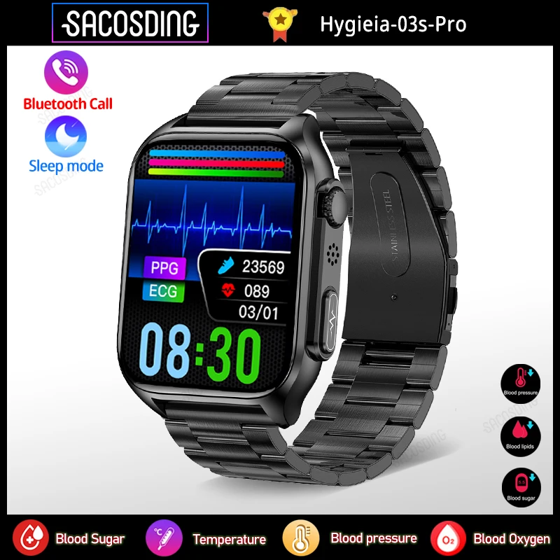 

Hygieia-03s-Pro Blood Sugar ECG+PPG Health Smart Watch Bluetooth Call Automatic Infrared Blood Oxygen Heart Rate Blood Pressure