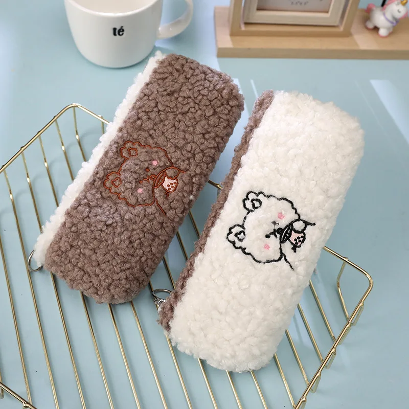 

12 pcs/lot Kawaii Animal Plush Pencil Case Cute Bear Pencil Bag Pen Pouch Stationery gift School Supplies