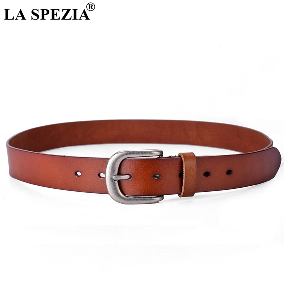 LA SPEZIA Vintage Leather Belt Women Genuine Cow Leather Solid Brown Belt Female Pin Buckle Real Leather Ladies Designer Belts