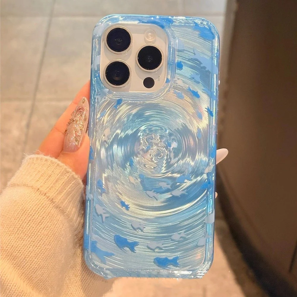 Silicone Laser Vortex Phone Case For iPhone 15 16 17 Pro Max 14 11 13 12 13promax 15promax Shockproof Fish Soft Funda Cover 2
