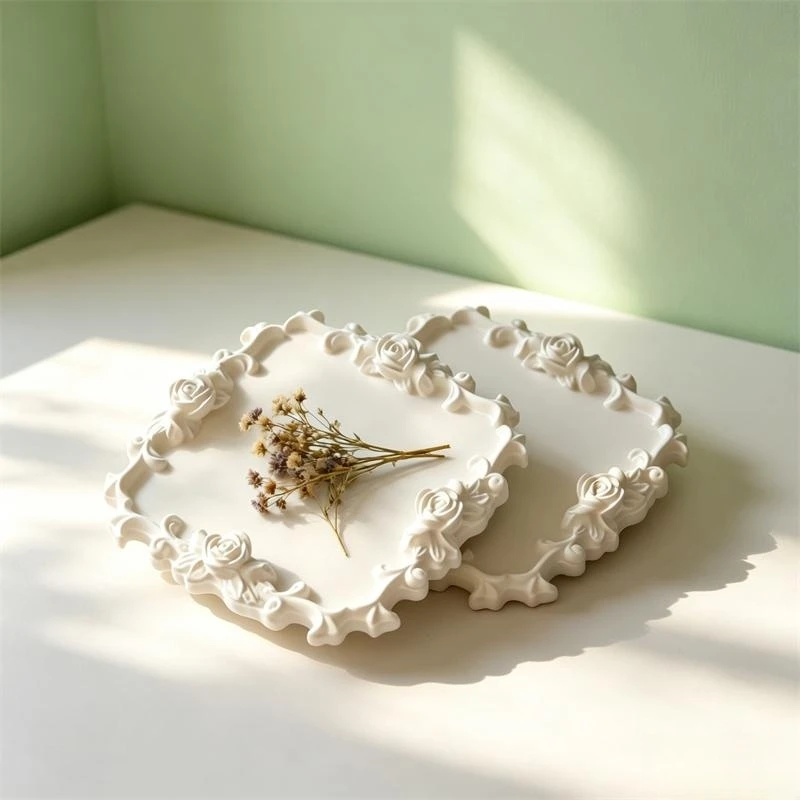 장미꽃 모양 석고 트레이 홈 데코 실리콘 몰드 향기로운 석고 DIY 쥬얼리 보관 트레이 에폭시 레진 몰드