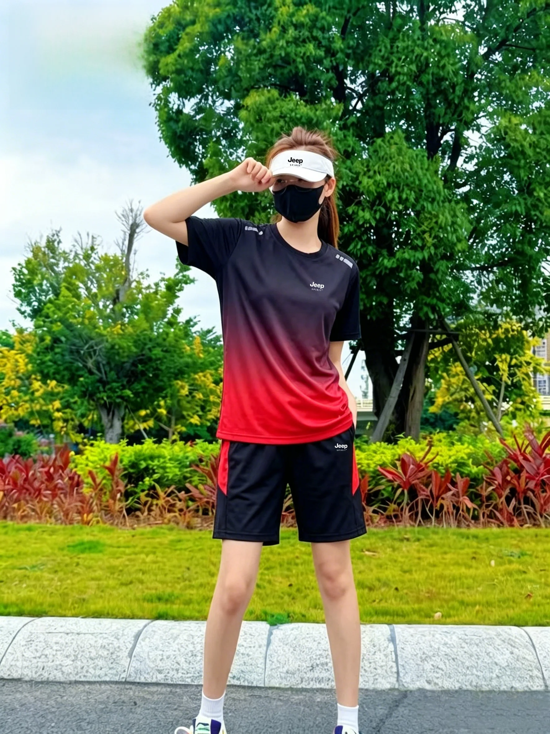 Spirit 러닝 트레이닝 아이스 실크 퀵 드라이 반소매 티셔츠 스포츠 슈트 남성용 2피스 세트 여름 새 스타일