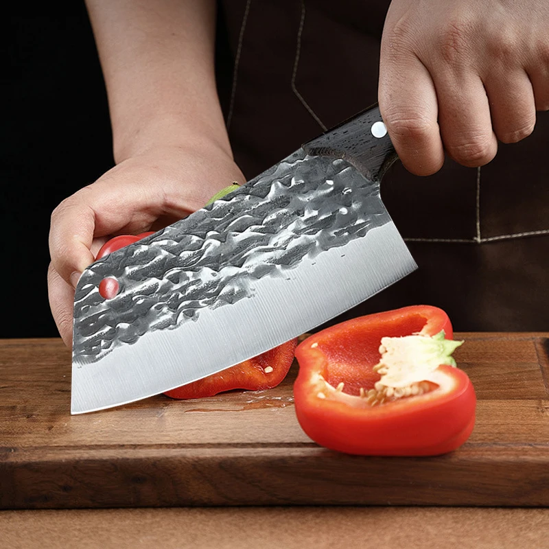Hammered Forged Kitchen Knives Stainless Steel Meat Cleaver Bone Chopping Knife Household Color Handle Vegetable Slicing Knife