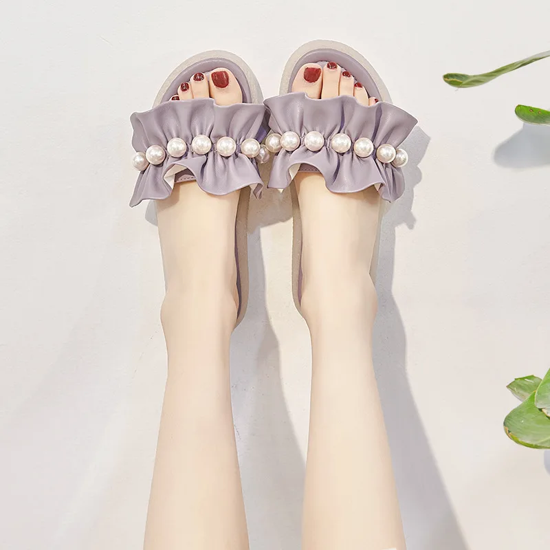 

2022 Leather slippers for women in the summer of wear tendon soft beach shoes YK-Q575