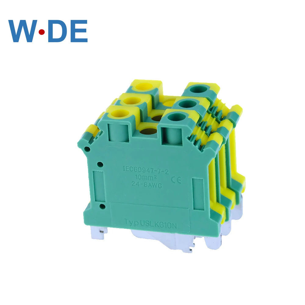 Pe Din Rail Terminal Block 10pcs Uslkg10n Screw Terminal Blocks Ground Universal Class