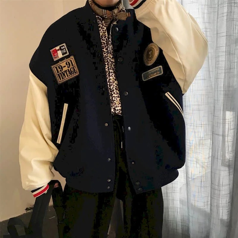 

Винтажная куртка с коллажем, новинка зимы 2023, корейский стиль, толстое пальто, мужская и женская Свободная бейсбольная униформа, уличная одежда в стиле преппи для пар