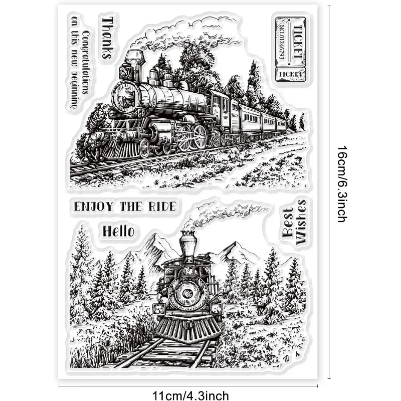 Vintage Trains Clear Stamps 1 pc for Card Making Decorative Words Background Steam Car Transparent Silicone Stamps for DIY clear stamps clear rubber stamps
