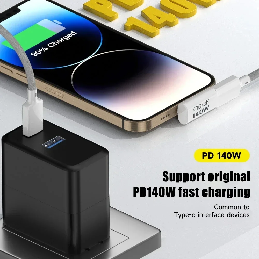 USB 4.0 타입 C 90도 연장 케이블, 남성-여성 40Gbps 8K HD 비디오 PD 고속 충전 썬더볼트 3 어댑터 (PC/노트북용)