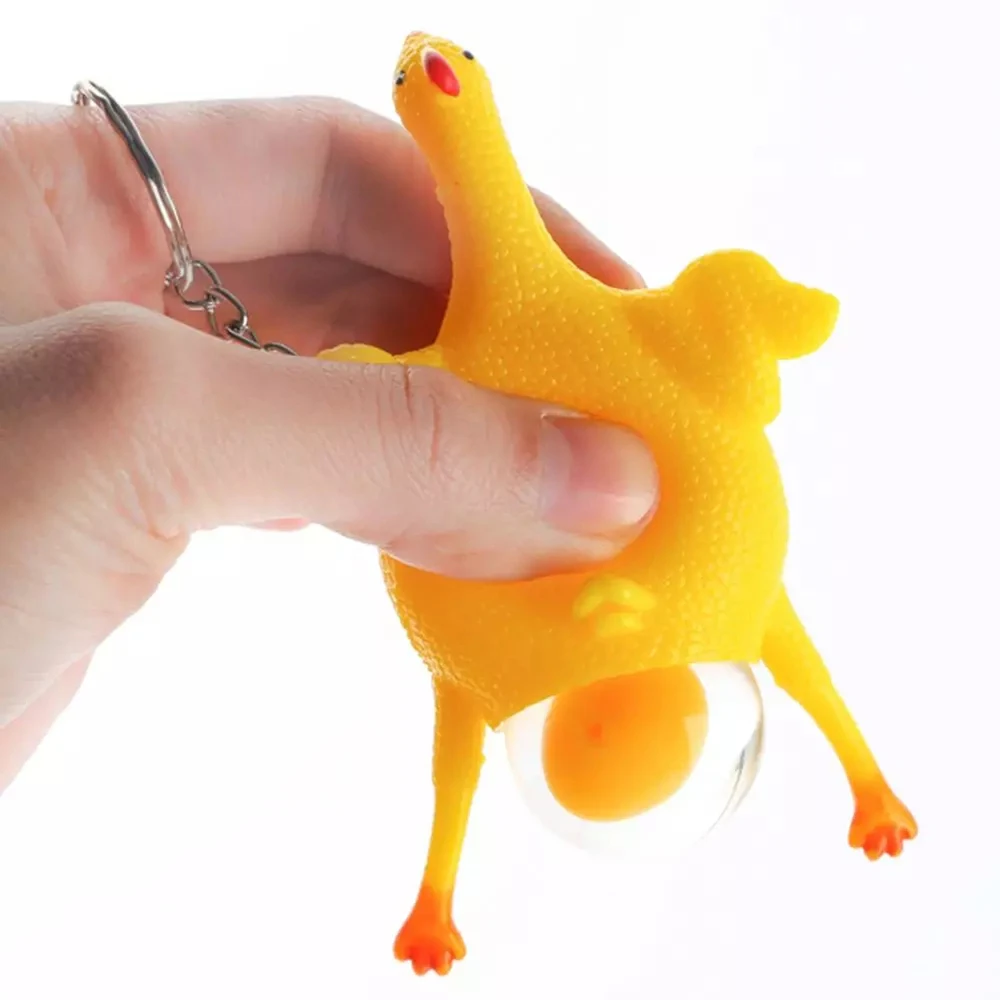 

Novelty Hot Sale Trick Fun Gags Trinket Spoof Toy Key Ring Chicken Laying Eggs Tricky Toys Practical Jokes