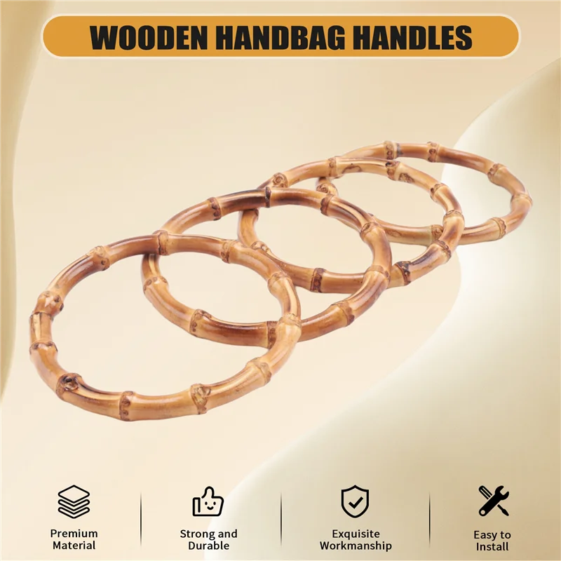 Durable 4Pcs Wooden Round Bamboo Bag Handle Replacements Handmade Bag Purse Making Handles For Handbag Crafting