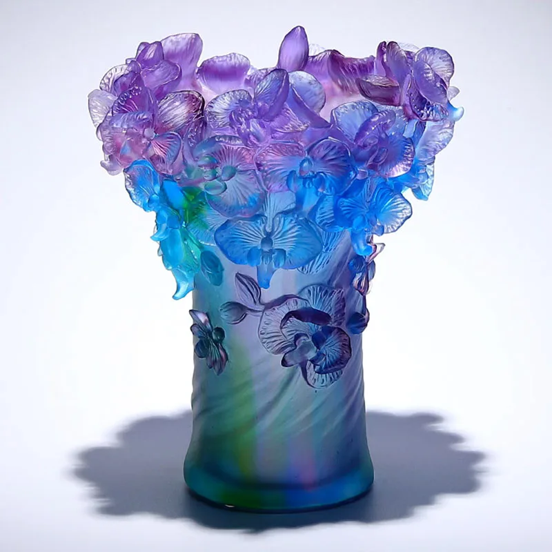 

Popular Colored Glaze Butterfly Orchid Flower Bottle Home Decor Crystal Phalaenopsis Vase Cabinet Ornament Delicate Artwork