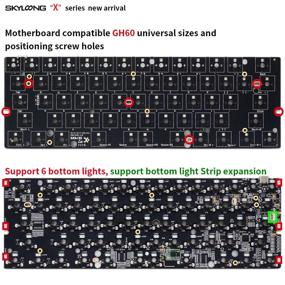 Personalizado Teclado Mecânico Rgb Interruptor Leds Tomada de Troca Quente Poderoso tipo Software c Pcb Dividir Barra de Espaço Gk61 Gk61x 60 - Imagem 2