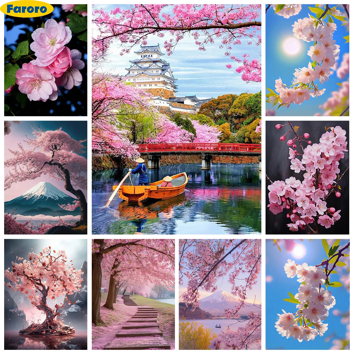 Cherry Blossoms 5D Diamond Art Painting Flowers Mount Fuji Landscape Diy Diamond Embroidery Cross Stitch Home Wall Decor Gift