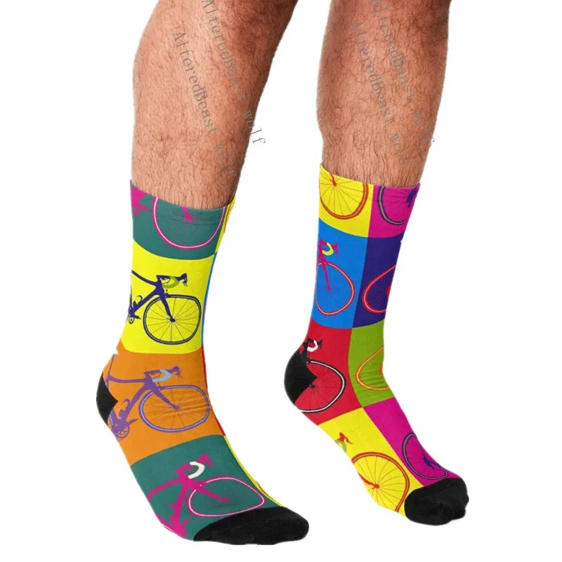 

Men's Funny socks Bike Andy Warhol Socks harajuku Men Happy hip hop Novelty cute boys Crew Casual Crazy Socks for men