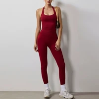 2 pièces femmes automne taille haute cou suspendu sport gilet et hanche-levage Fitness pantalon Yoga gymnastique entraînement Fitness costume 1