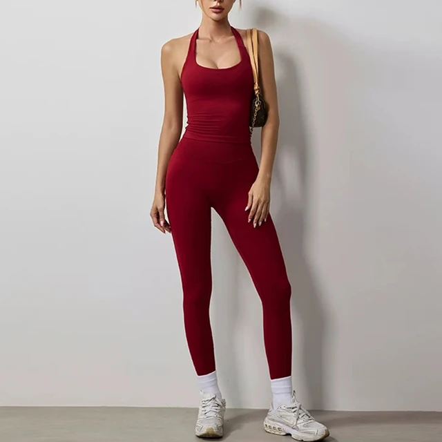 2 pièces femmes automne taille haute cou suspendu sport gilet et hanche-levage Fitness pantalon Yoga gymnastique entraînement Fitness costume 1