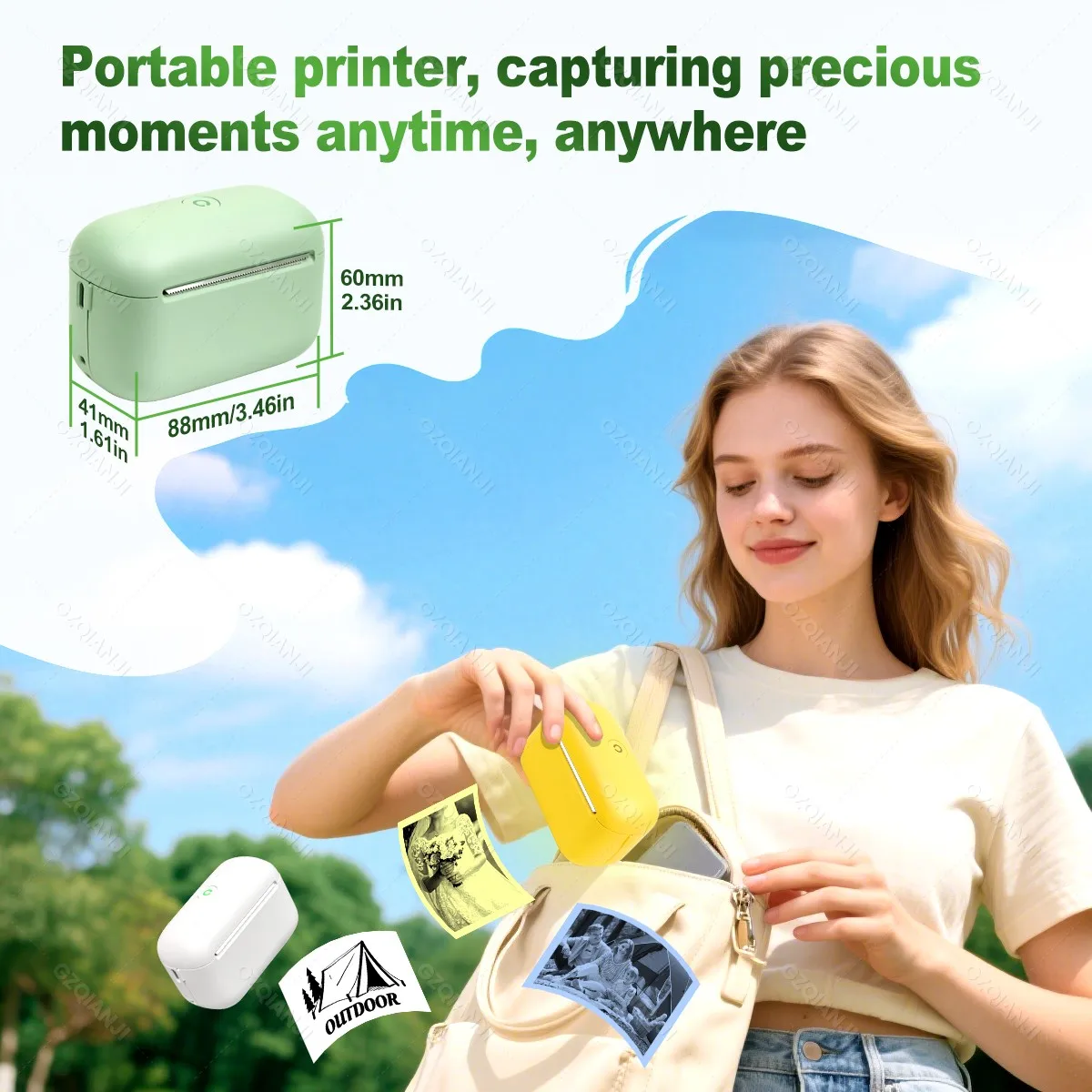 304DPI Pocket Thermal Printer Bluetooth Mini Portable Photo Printer Wireless iOS Android Printing & 57mm White Color Paper Rolls