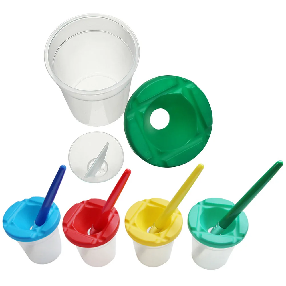 Plastic Paint Cups 5 Pcs With Lid Drawing Cups Painting Accessories Washable Brush Holder Art Supplies Palette Paint Pots