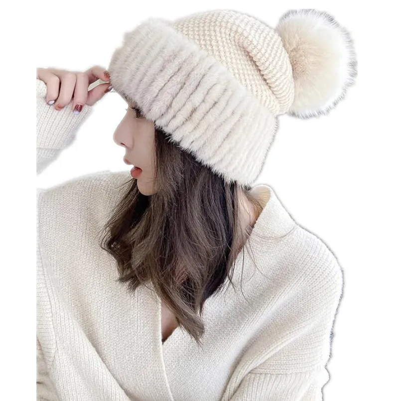 nuovo-elegante-inverno-caldo-soffice-cappello-di-pelliccia-di-visone-genuino-all'aperto-morbido-e-spesso-berretti-a-cupola-con-pompon-di-vera-pelliccia-di-volpe