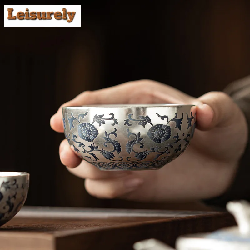 Gilt Silver Twining Lotus Travel Tea Set Kit Zen 1 Pot 2 Cups Tea Brewing Organizer Portable Picnic Tote Bag White Porcelain Set