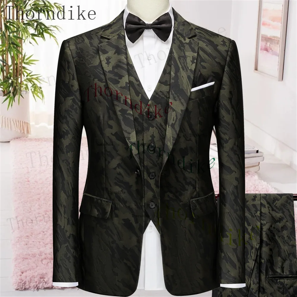 Thorndike Latest Coat Pant Designs Slim Fit Dark Green Smoking Jacket Party Tuxedo Male One Button Wedding Groom Men Suits