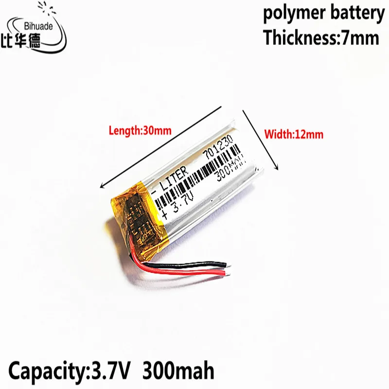 Lithium Ion Battery Bluetooth Speaker Battery 3.7V 300MAH 701230 Lithium Polymer LiPo Rechargeable Battery For Mp3 headphone PAD DVD bluetooth camera AirPods Pro battery