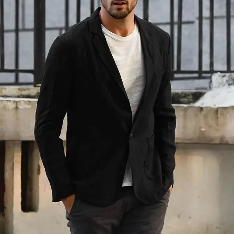 2023 Men's Suit Autumn Cotton Linen Loose Solid Color Thin Regular Casual Suit Coat