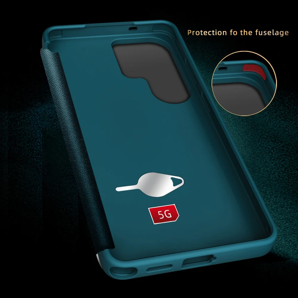 Leather Smart Flip Cover with Screen Protector - Shockproof Silicone Case