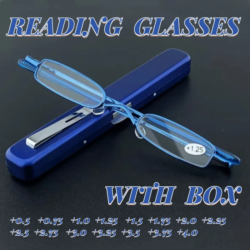 

YCCRI Mini Portable Metal Reading Glasses With Box Womern Men Eyeglasses Eye Care Reader Metal Frame Eyeglasses +125 To +375