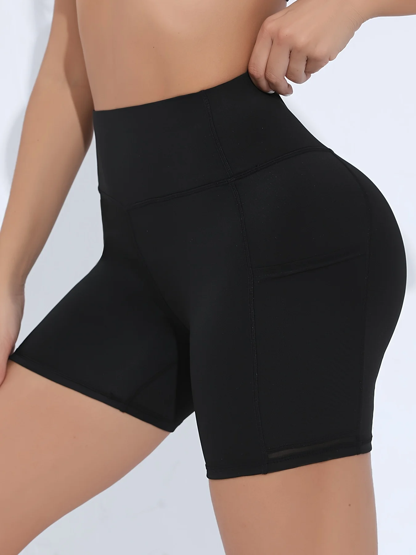 Pocket Mesh High Waist Yoga Shorts Women's Tummy Tuck Exercise Shorts
