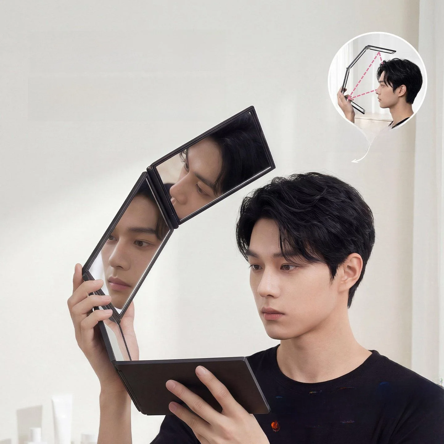 대형 다기능 미용 화장 거울 휴대용 4면 적층형 거울로 머리 뒷부분 확인 가능