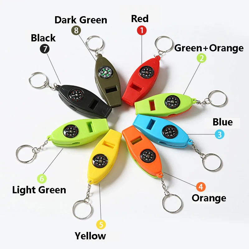 Multifunction Whistle Compass Magnifier Thermometer Loud Sound Keychain 4 In 1 Hiking Whistle Outdoor Emergency Survival Tools