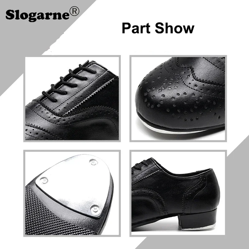 2024 New Men Tap Shoes Boys 3CM Heels Tap Shoes Man Leather Tap Dance Shoes Students Large Size 45 Dance Sneakers Free Shipping