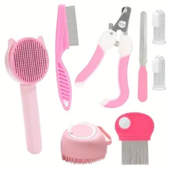 Deluxe 8 - Piece Pet Grooming Kit - Premium Nail Clipper, Flea Comb & Detangling Brush Set (Pink suit)