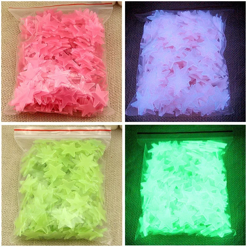 Luminous 3D Stars Glow in the Dark Wall Stickers For Kids Baby Rooms Bedroom Ceiling Home Decor Fluorescent Star Stickers 100Pcs wall stickers luminous wall stickers