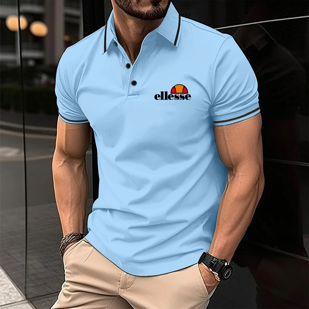 Polo ellesse Premium da uomo: Materiale delicato sulla pelle, colletto e polsini con finiture a contrasto, classico logo ellesse Sun. - immagine 3