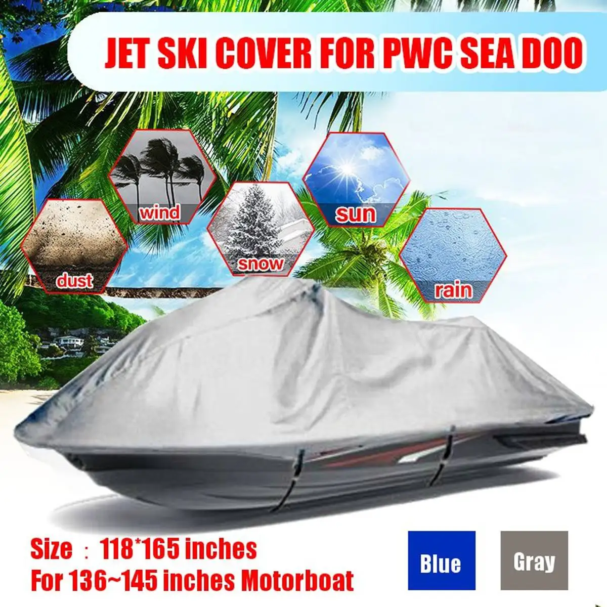 Waterproof 4.2x3m 210D Oxford cloth Trailerable boat cover jet ski outboard motor Hood Cover Engine Protector