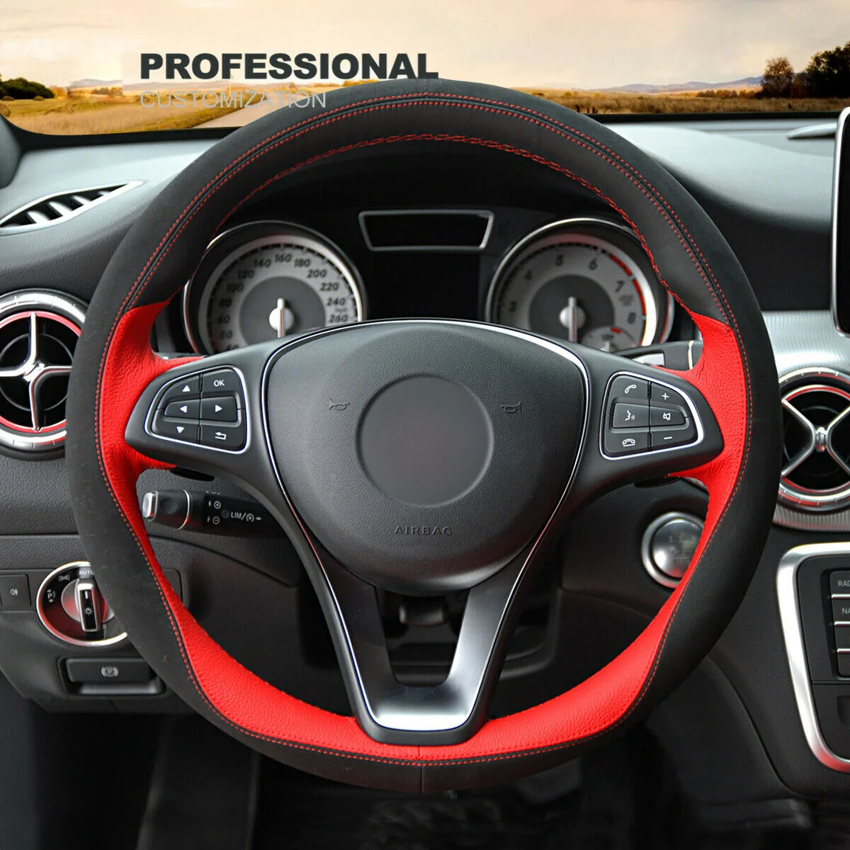 

DIY Hand Stitch Suede PU Leather Steering Wheel Cover For Benz W205 C117 C218 W213 X156 X253 Car Accessories