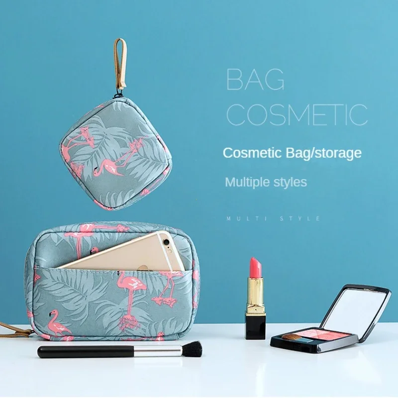 1PC Mini Cosmetic Bag Flamingo Solid Color Travel Toiletry Storage Bag Cactus Beauty Makeup Bag Organizer for Women Makeup Pouch 2