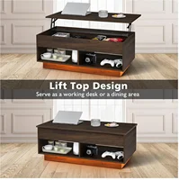 Modern Lift Top Coffee Table with Storage for Living Room LED Coffee Table Wodden Lift Tabletop Dining Table, Walnut 2
