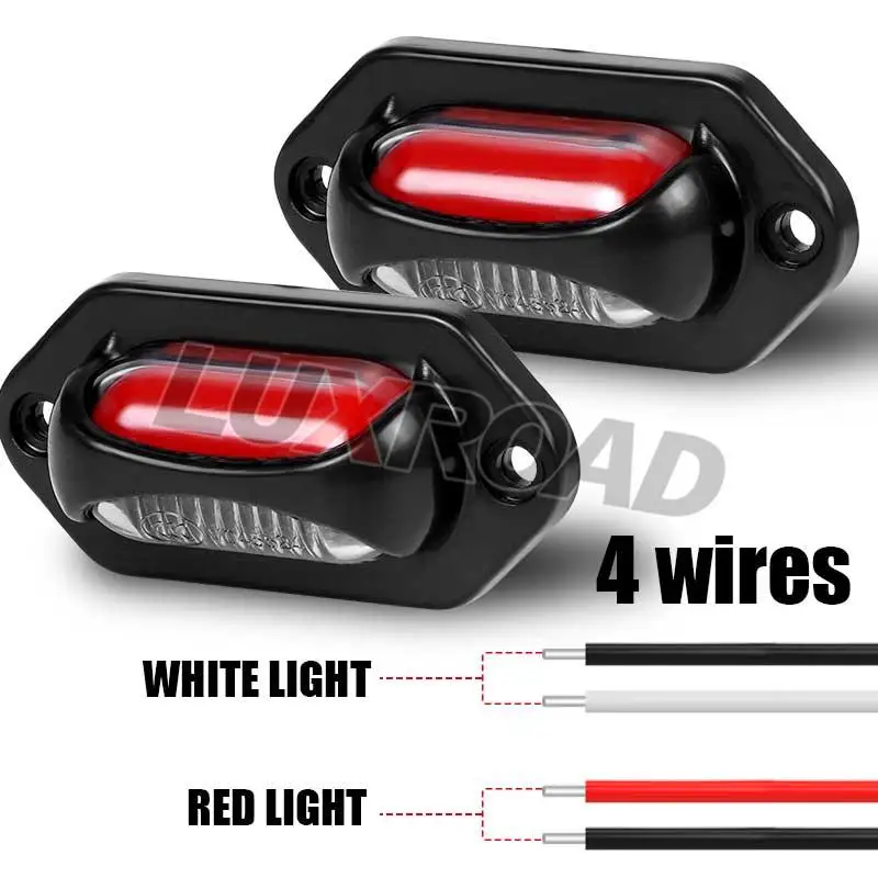 Podświetlanie LED do rejestracji ciężarówka 12V 24V światło obrysowe boczne lampy przyczepy biała czerwona lampa Stop do samochodu Pickup Van Tractor SUV ATV UTV