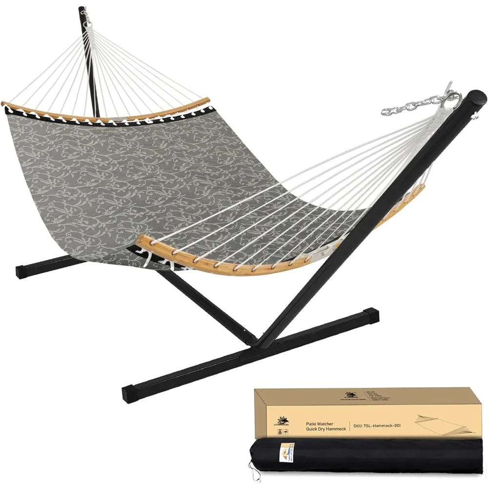 

12 FT Double Quick Dry Hammock with Curved Bamboo Spreader Bar, Outdoor Patio Two Person Hammock ,450 lbs Capacity, Mocha