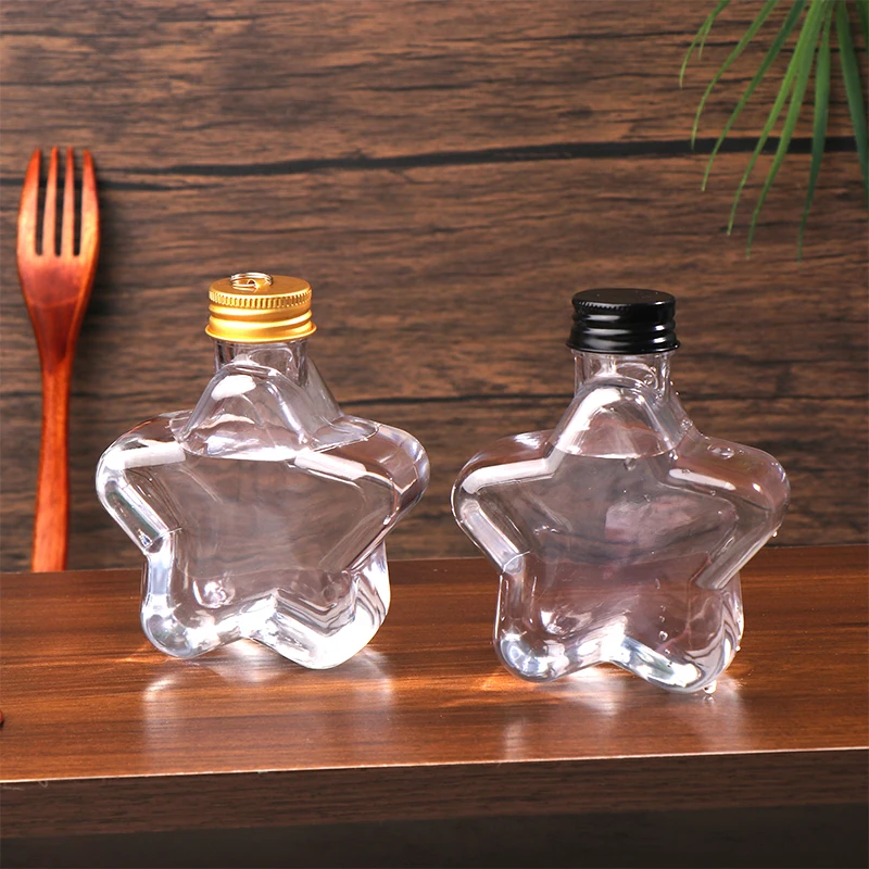 200ML Cute Star Plastic Bottle Clear Milk Tea Coffee Bottle Transparent Drinking Water Cup Juicing Beverage Bottles