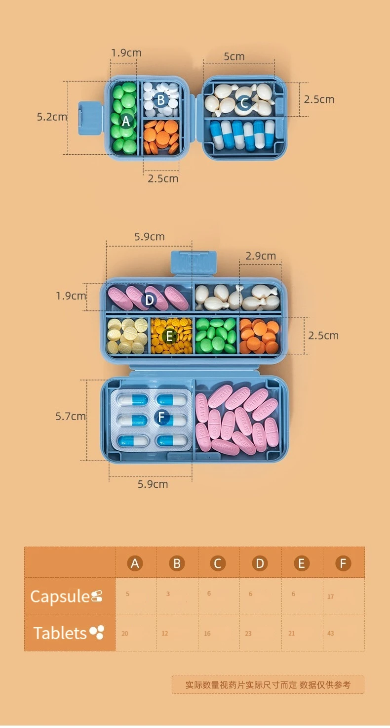 5/8 grids organizátor kontejner pro tablety cestovní pilulka skříňka s pečeť prsten zapečetěné organizátor kontejner přenosné medicines pouzdro